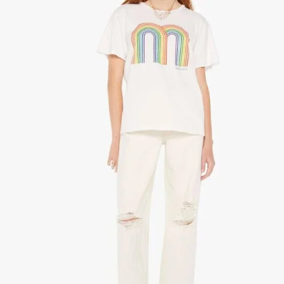 #13 NWT MOTHER Denim The Rowdy Tee  in Double Rainbow - Picture 2 of 4